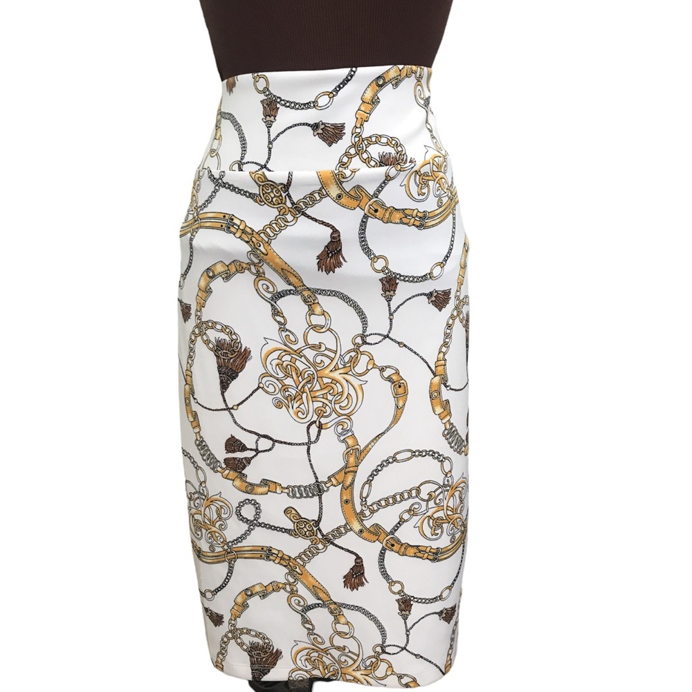 Skirt White Yellow Midi Size XL Women NWT RN 137198